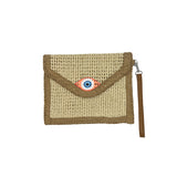 City Girl Hand-Painted Orange Evil Eye Straw Clutch Bag