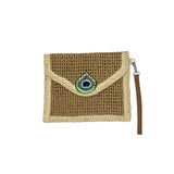 City Girl Hand-Painted Peacock Feather Straw Clutch Bag