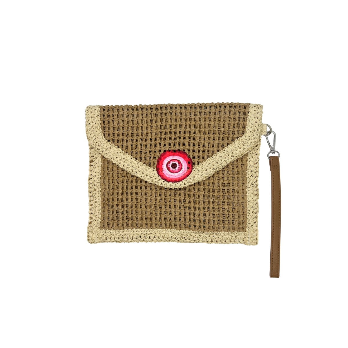 City Girl Hand-Painted Pink Evil Eye Straw Clutch Bag