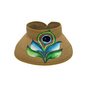 City Girl Hand-Painted Peacock Roll-Up Sun Visor Hat