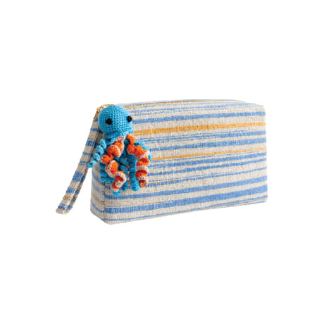 Basma Collection Blue Striped Woven Pouch with Octopus Charm