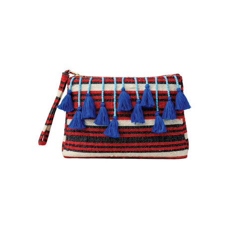 Basma Collection Red Striped Woven Pouch with Tassels