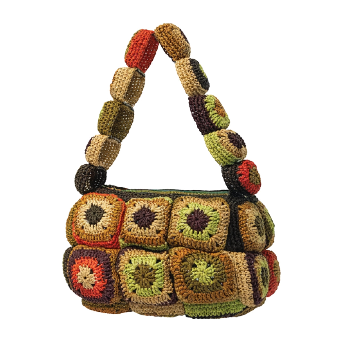 Basma Collection Multicolor Crochet Puff Raffia Tote Bag