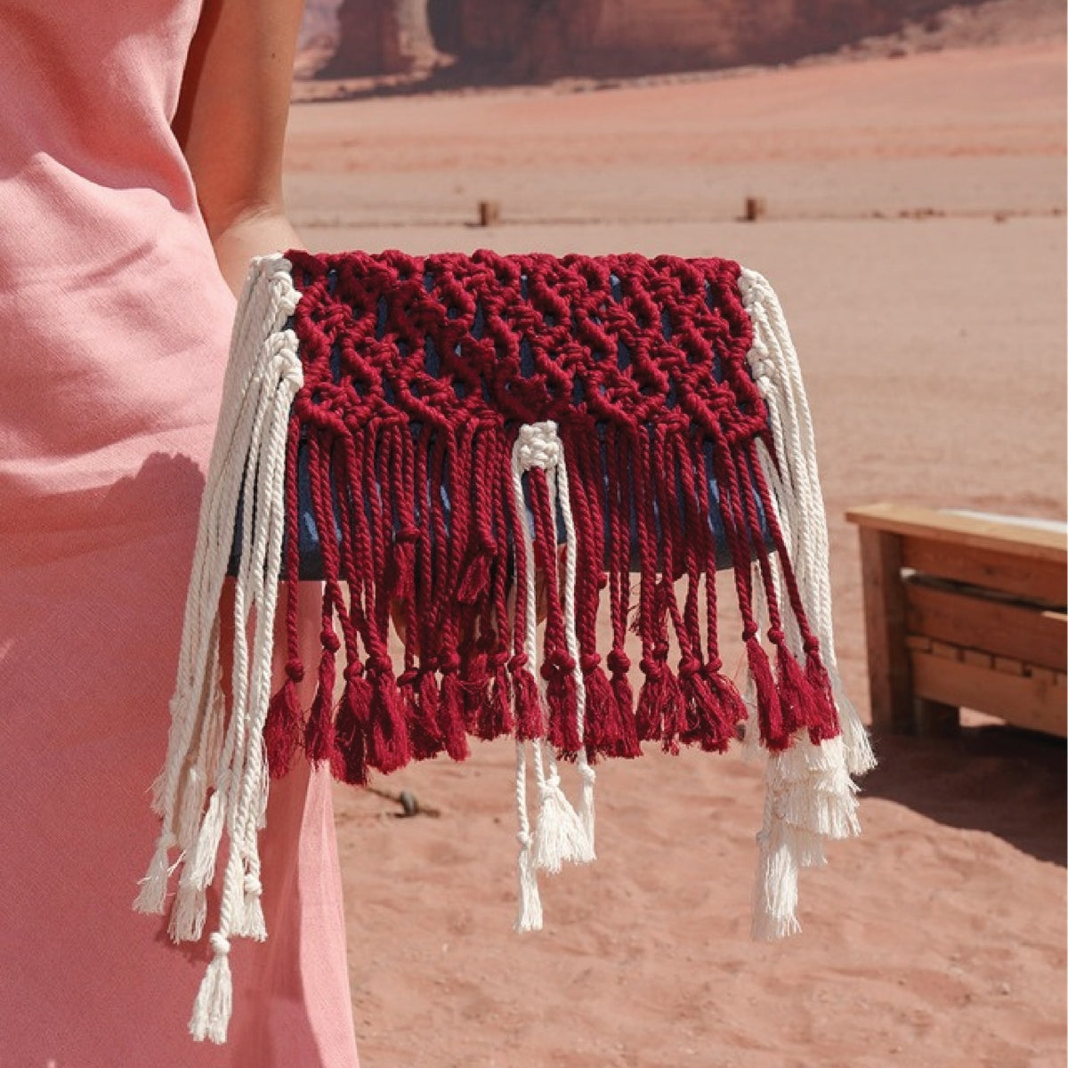 Basma Collection Maroon Macrame Clutch Bag