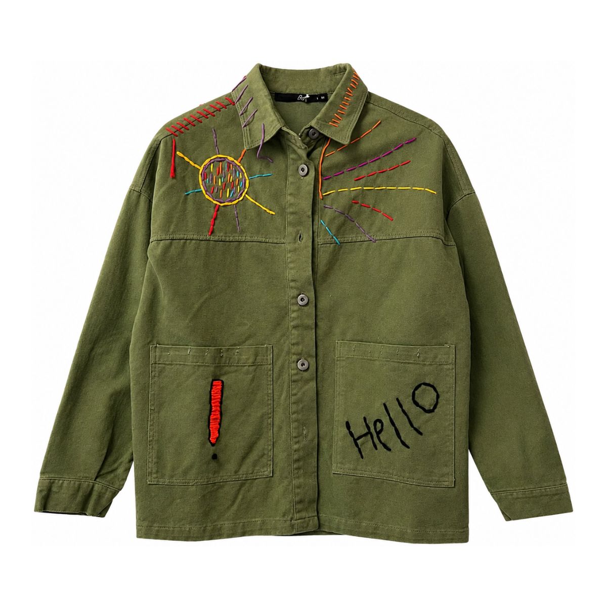 Boutique Flo Peace Embroidered Green Jacket