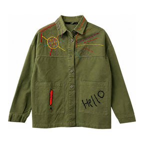 Boutique Flo Peace Embroidered Green Jacket