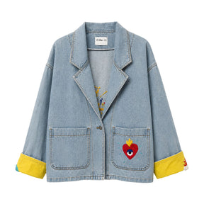 Boutique Flo Super Mom Embroidered Light Denim Jacket