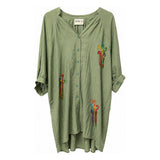Boutique Flo Wildflower Embroidered Black Green Shirt Dress