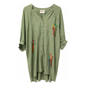 Boutique Flo Wildflower Embroidered Black Green Shirt Dress