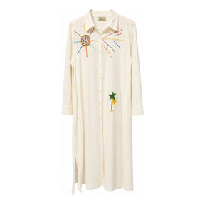 Boutique Flo Good Vibes Embroidered White Shirt Dress