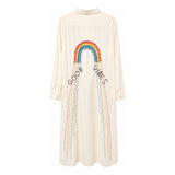 Good Vibes Embroidered Shirt Dress
