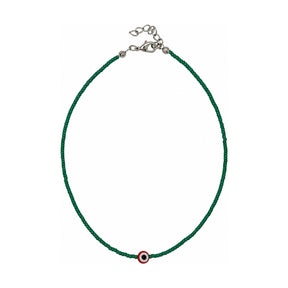 You & Eye Green Tiny Beaded Evil Eye Choker Necklace