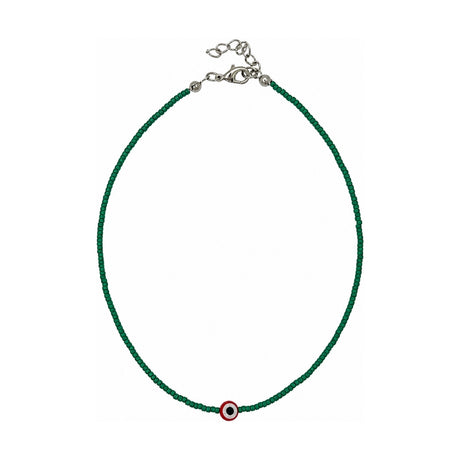 You & Eye Green Tiny Beaded Evil Eye Choker Necklace