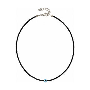 You & Eye Black Tiny Beaded Evil Eye Choker Necklace