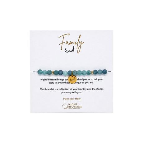 Night Blossom Blue Stone Family Arabic Bracelet