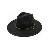 NN Design Gold Chain Black Straw Fedora Hat