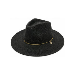 NN Design Gold Chain Black Straw Fedora Hat