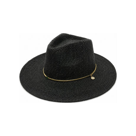 NN Design Gold Chain Black Straw Fedora Hat
