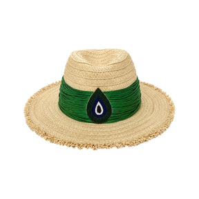 NN Design Green Tassel Evil Eye Frayed Brim Fedora Hat