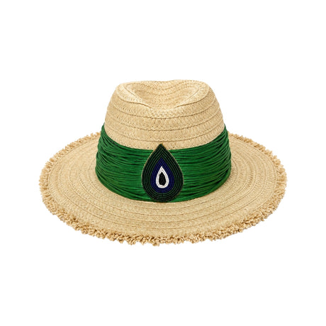 NN Design Green Tassel Evil Eye Frayed Brim Fedora Hat