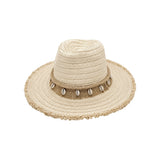 NN Design Fringe Cowrie Shell Frayed Brim Fedora Hat