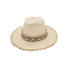 NN Design Fringe Cowrie Shell Frayed Brim Fedora Hat