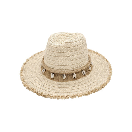 NN Design Fringe Cowrie Shell Frayed Brim Fedora Hat