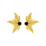 Rima Design Gold Leaf Statement Earrings with Black Stone