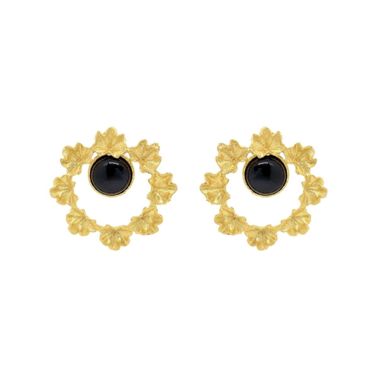Rima Design Gold Leaf Wreath Earrings with Black Stone