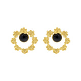 Rima Design Gold Leaf Wreath Earrings with Black Stone