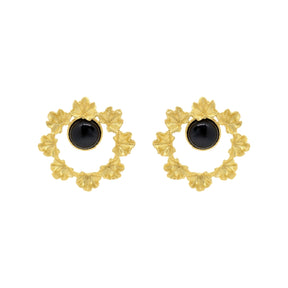 Rima Design Gold Leaf Wreath Earrings with Black Stone
