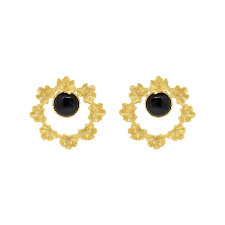 Rima Design Gold Leaf Wreath Earrings with Black Stone