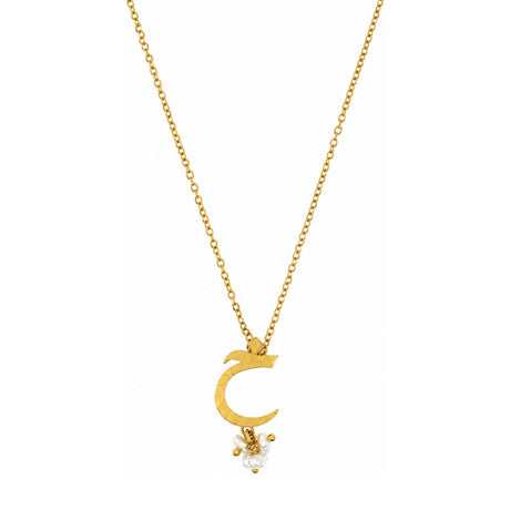 Rima Design Arabic Ain Letter Necklace with Pearl Drops