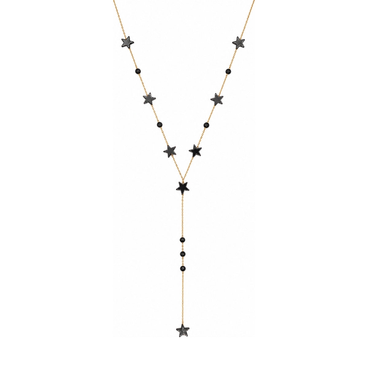 Rima Design Medium Black Star & Round Bead Lariat Necklace