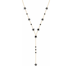 Rima Design Medium Black Star & Round Bead Lariat Necklace