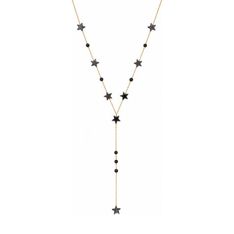 Rima Design Medium Black Star & Round Bead Lariat Necklace