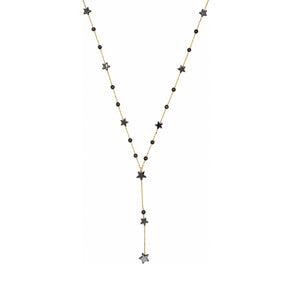 Rima Design Small Black Star & Round Bead Lariat Necklace