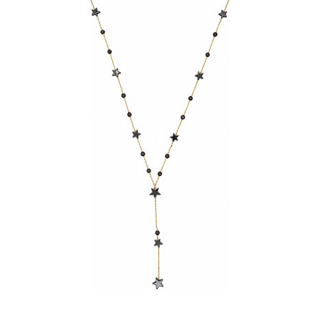 Rima Design Small Black Star & Round Bead Lariat Necklace
