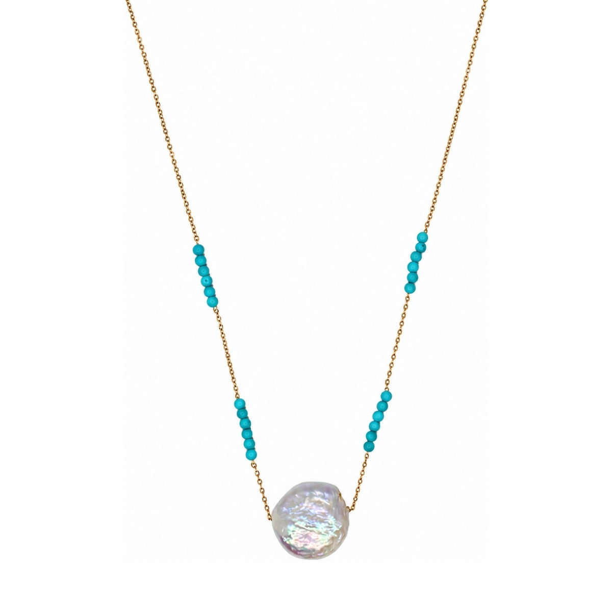 Rima Design Freshwater Coin Pearl Necklace with Blue Beads