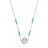Rima Design Freshwater Coin Pearl Necklace with Blue Beads