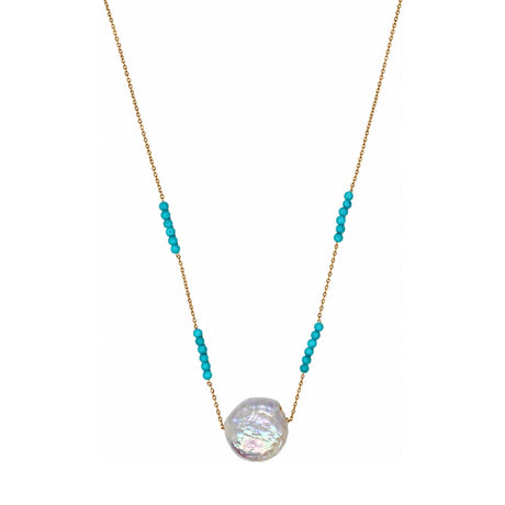 Rima Design Freshwater Coin Pearl Necklace with Blue Beads