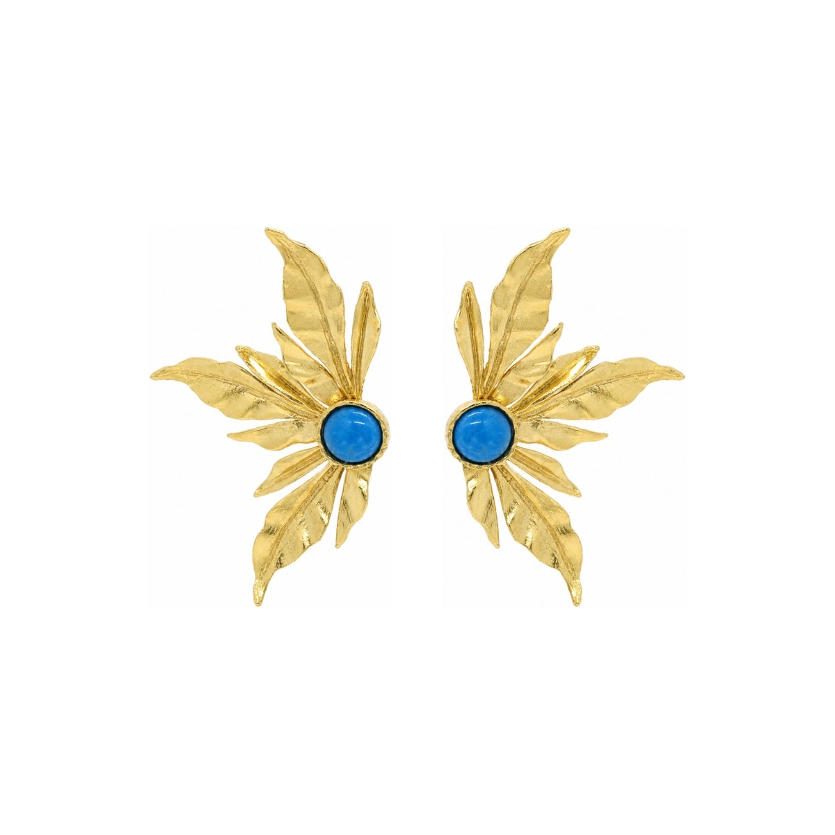 Rima Design Gold Leaf Statement Earrings with Blue Stone