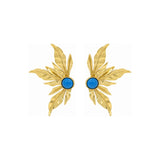 Rima Design Gold Leaf Statement Earrings with Blue Stone