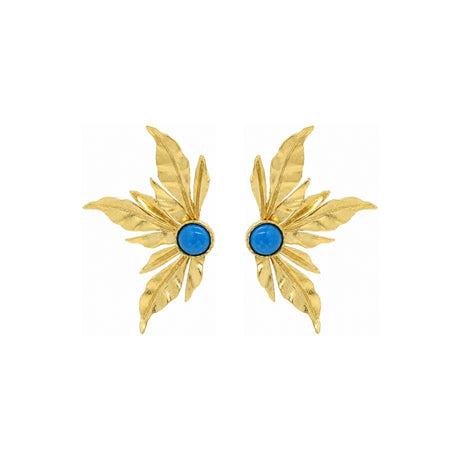 Rima Design Gold Leaf Statement Earrings with Blue Stone
