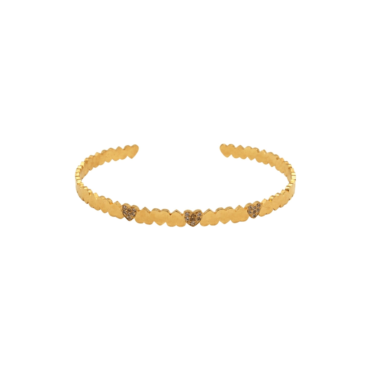 Rima Design Gold Hearts Cuff Bracelet with Zircon Stones