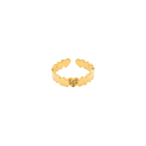 Rima Design Gold Hearts Open Ring with Zircon Stones