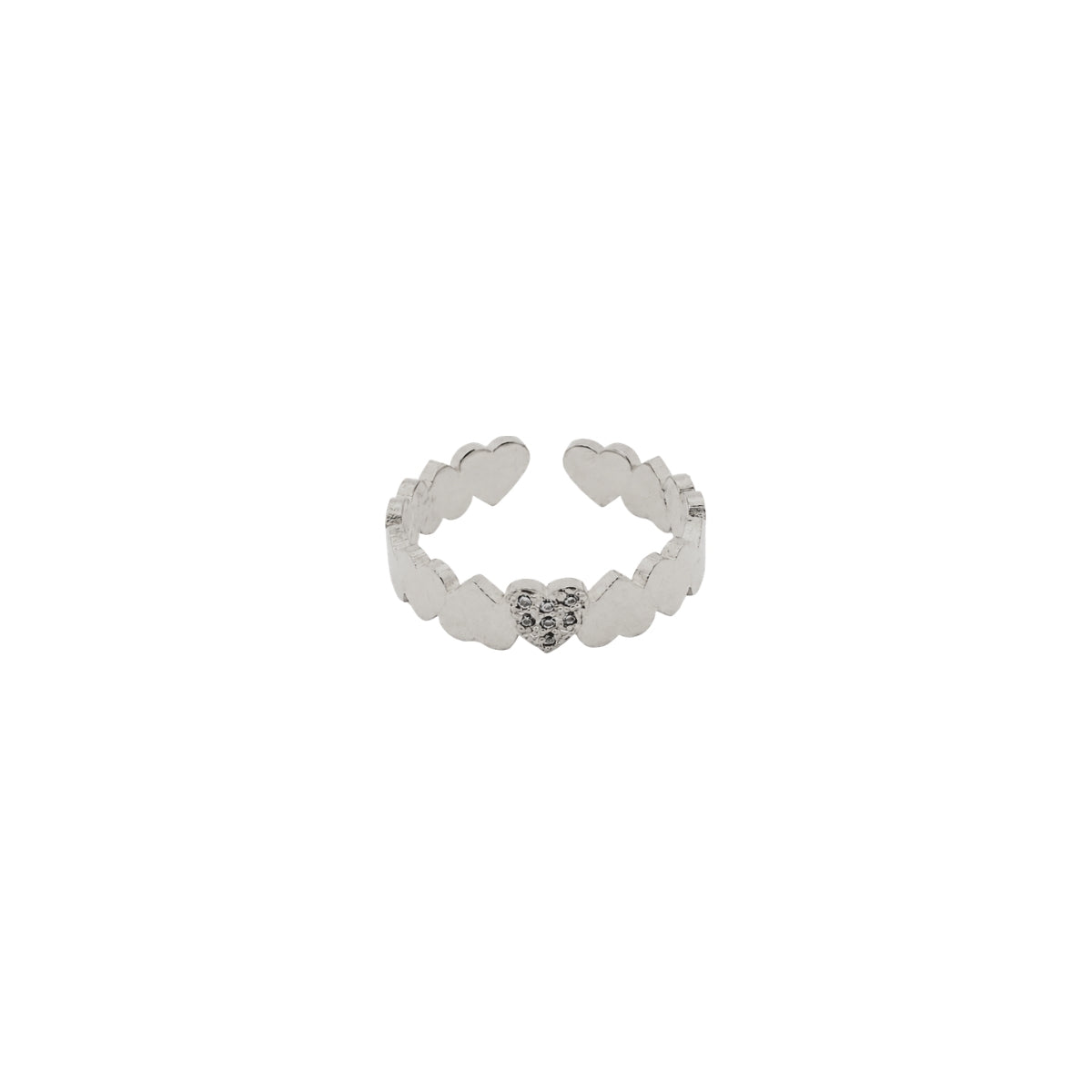 Rima Design Silver Hearts Open Ring with Zircon Stones