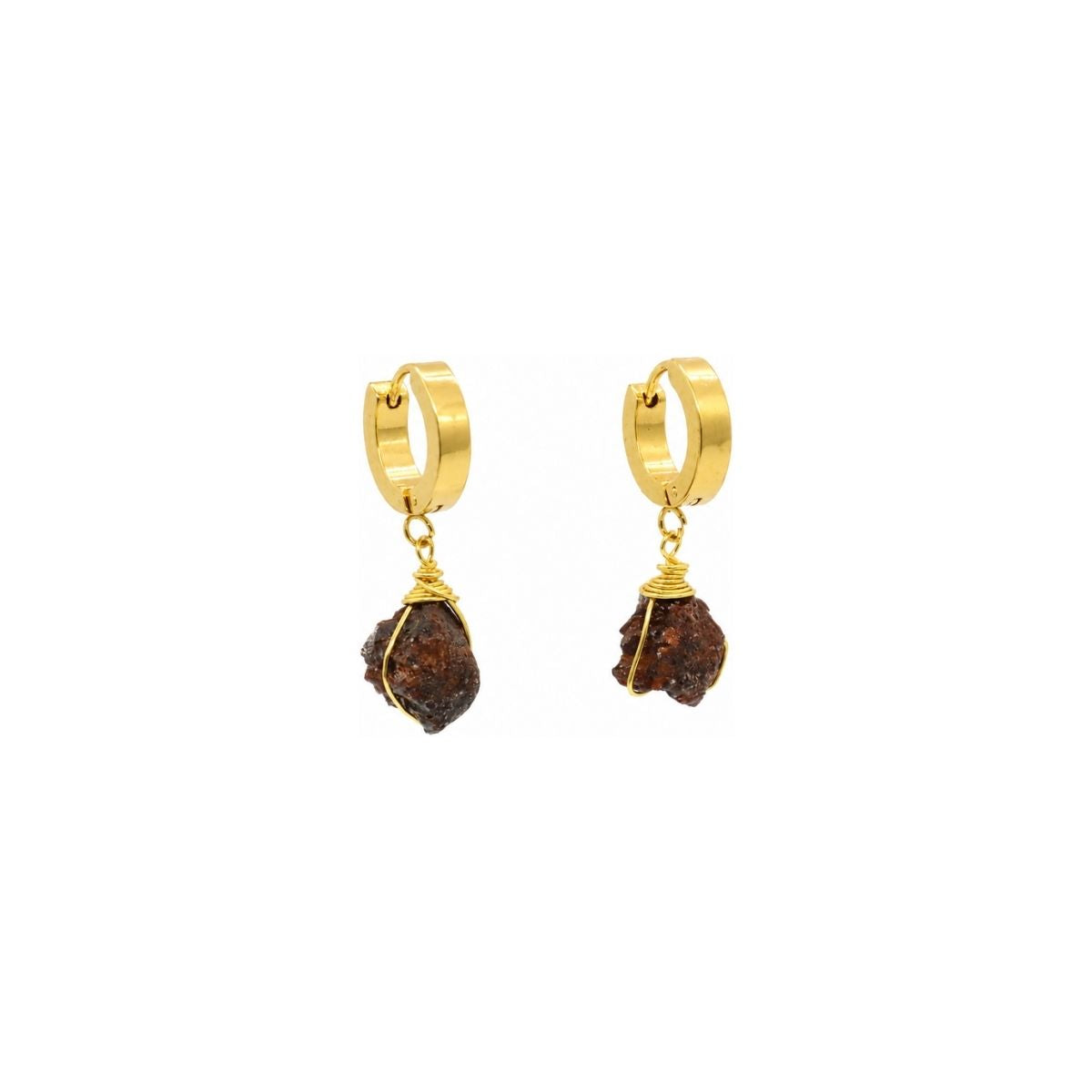 Dangling Raw Garnet Gemstone Thick Huggie Hoop Earrings