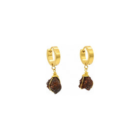 Dangling Raw Garnet Gemstone Thick Huggie Hoop Earrings