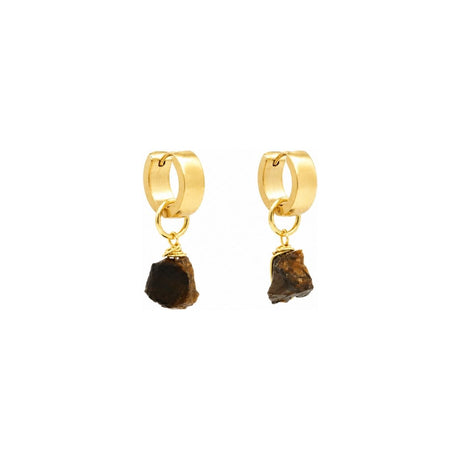 Dangling Raw Tiger's Eye Gemstone Thick Huggie Hoop Earrings